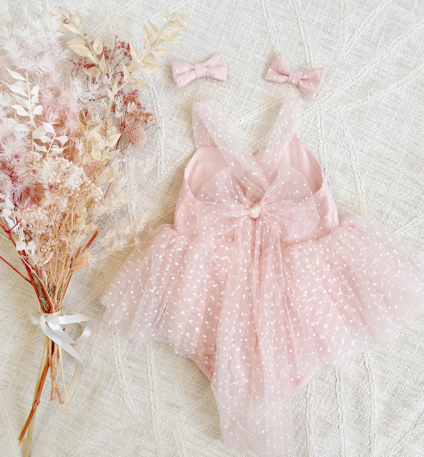 Wildflower Pink Rose Baby Girl Tulle Party Romper