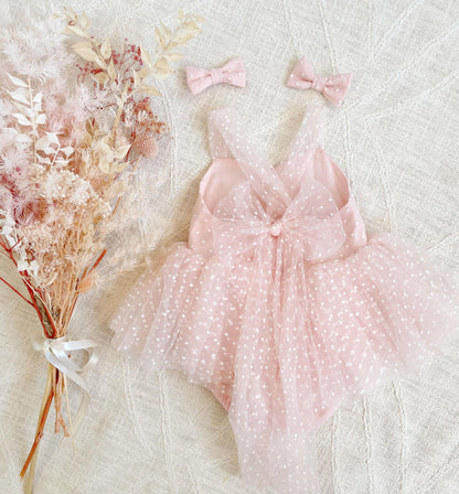 Wildflower Pink Rose Baby Girl Tulle Party Romper