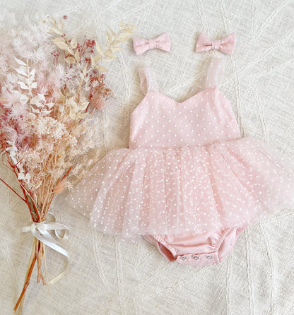 Wildflower Pink Rose Baby Girl Tulle Party Romper