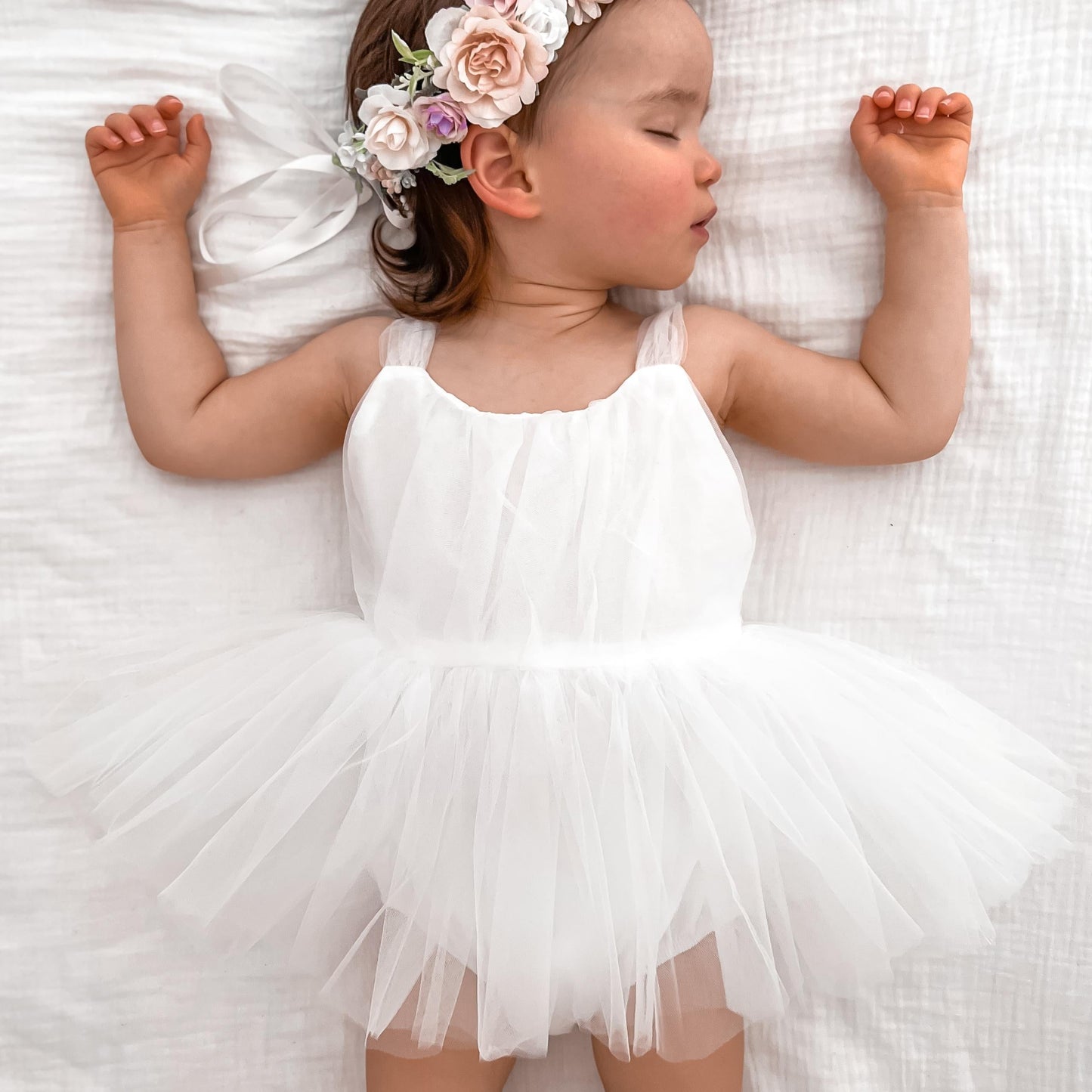 White English Rose Baby Girl Tulle Romper