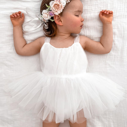 White English Rose Baby Girl Tulle Romper