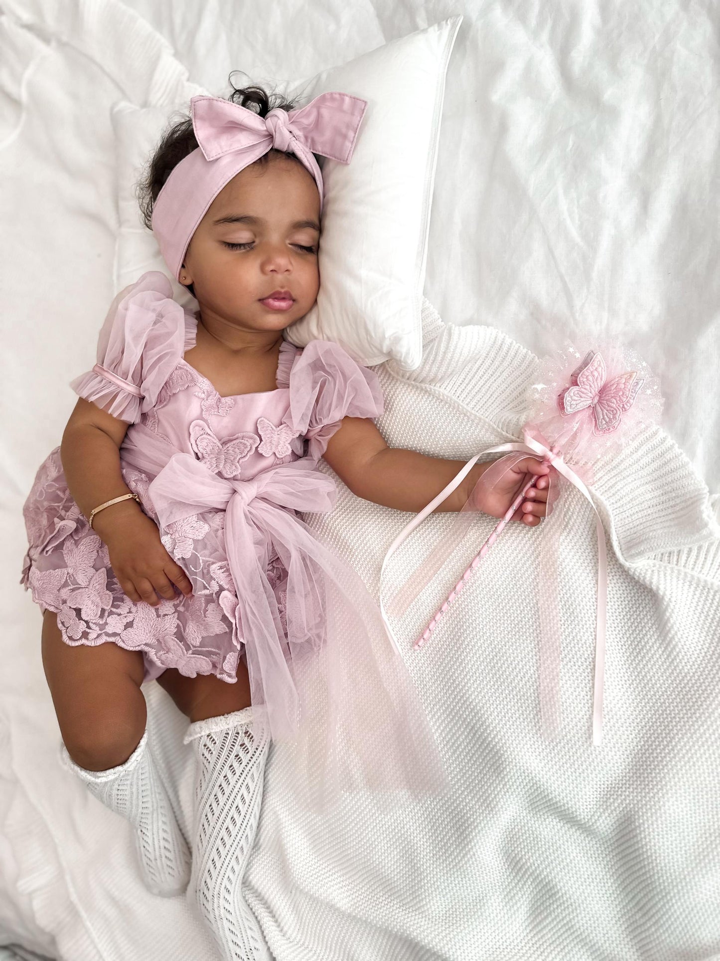 Butterfly Kisses Dusty Rose Pink Embroidered Baby Girl Party Romper