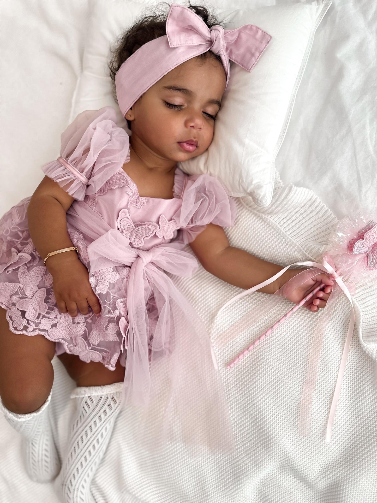 Butterfly Kisses Dusty Rose Pink Embroidered Baby Girl Party Romper