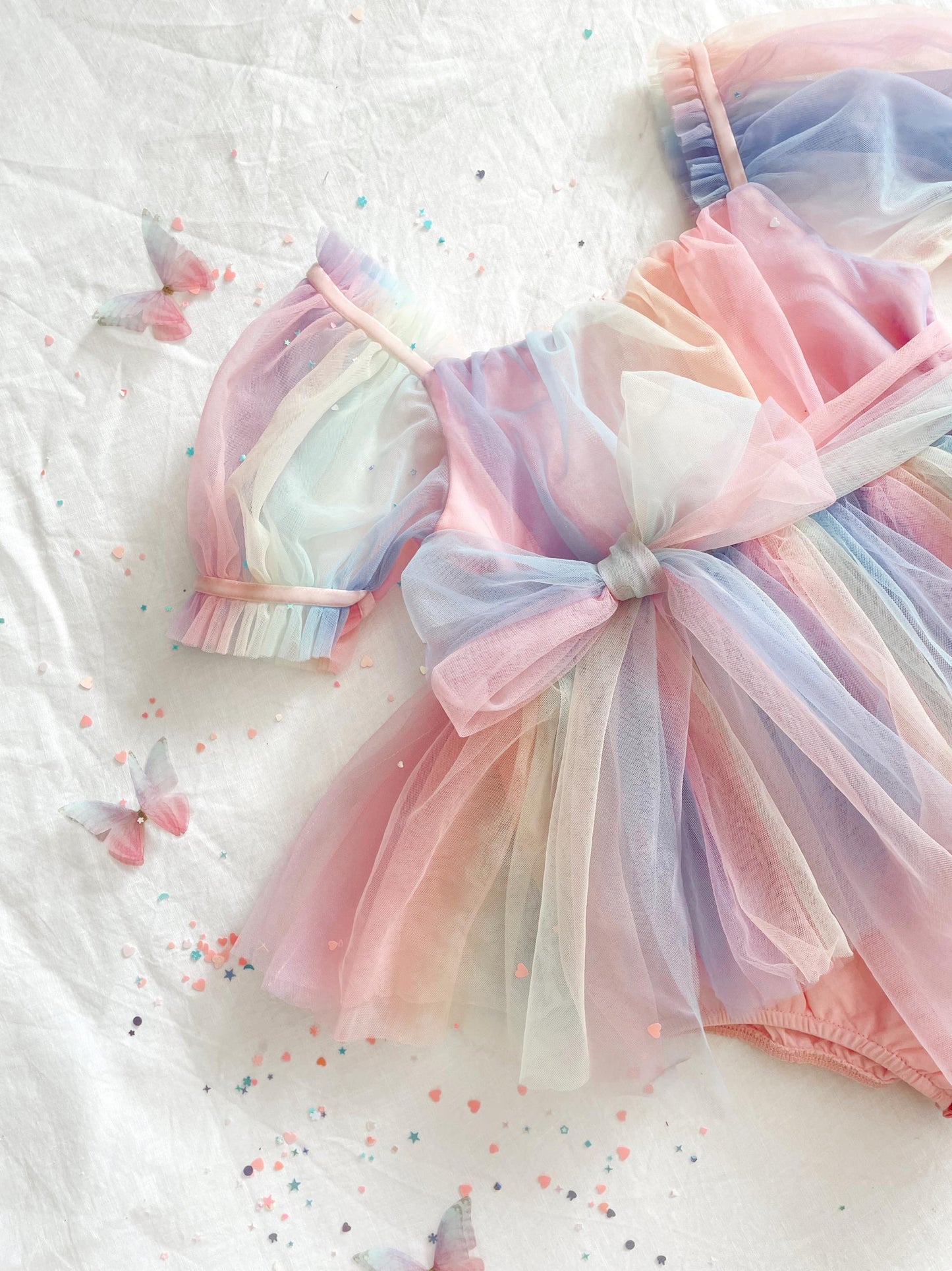 Unicorn Party Baby Girl Rainbow Tulle Romper