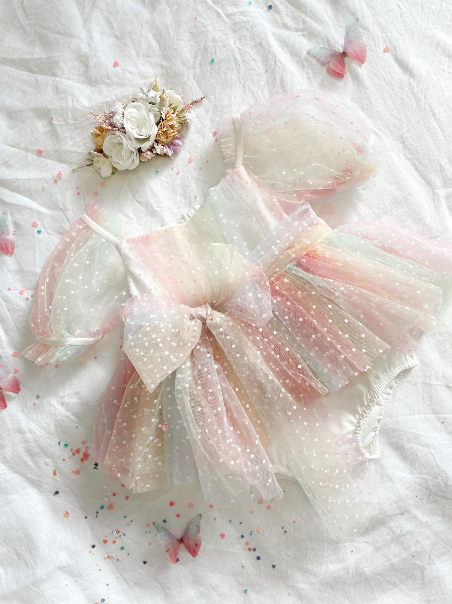 Rainbow Fairy Floss Baby Girl Tulle Party Romper