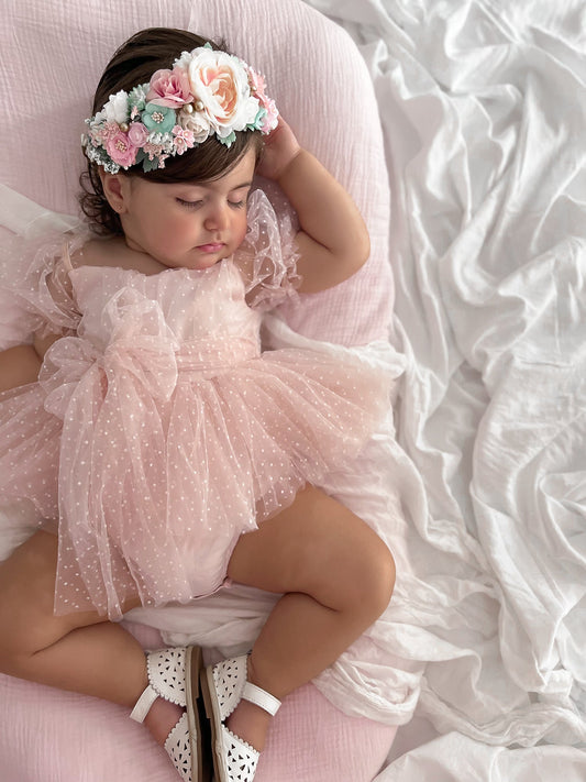 Tinkerbell Romper Pastel Pink Baby Girl Tulle Party Romper
