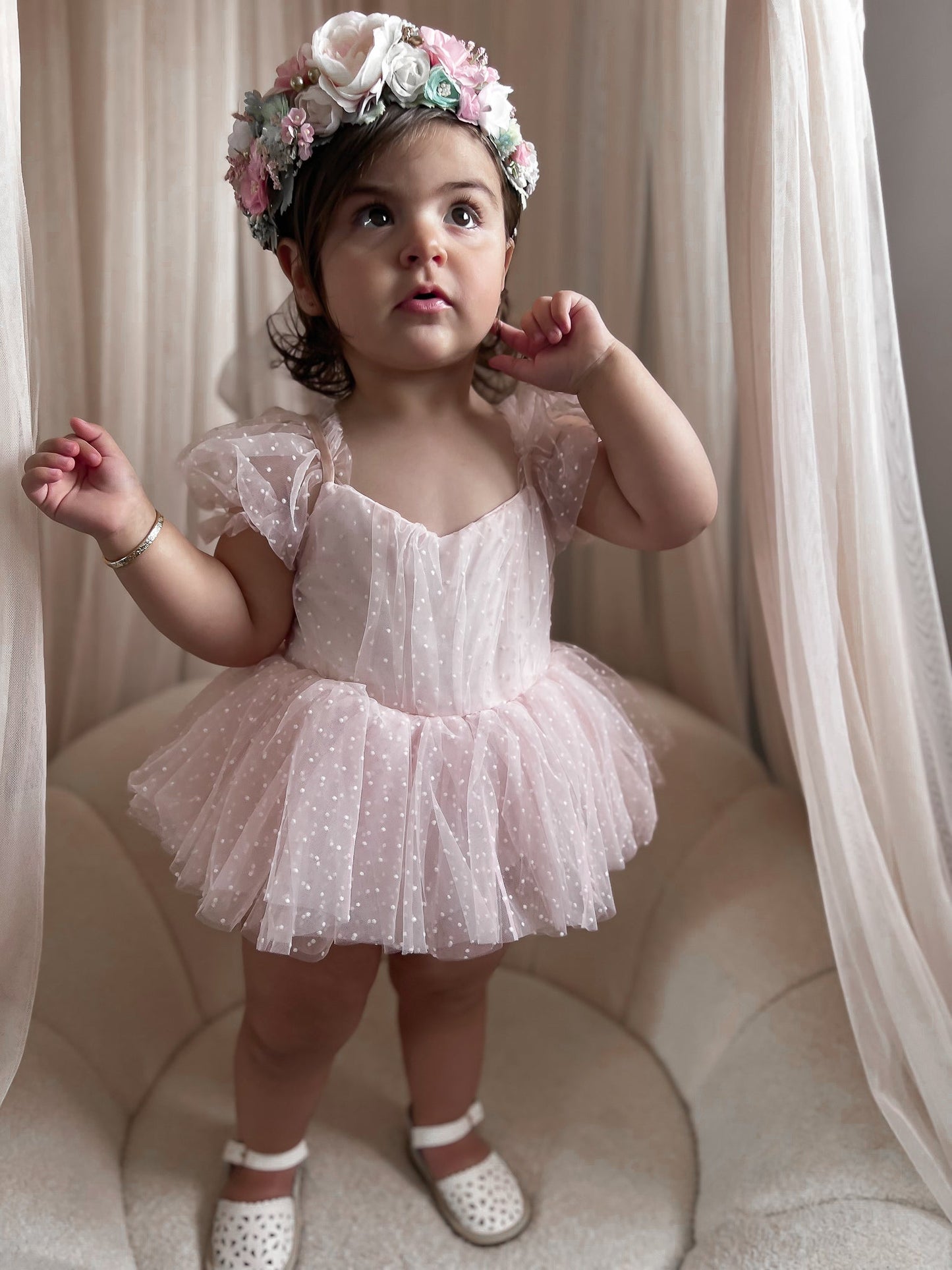 Tinkerbell Romper Pastel Pink Baby Girl Tulle Party Romper