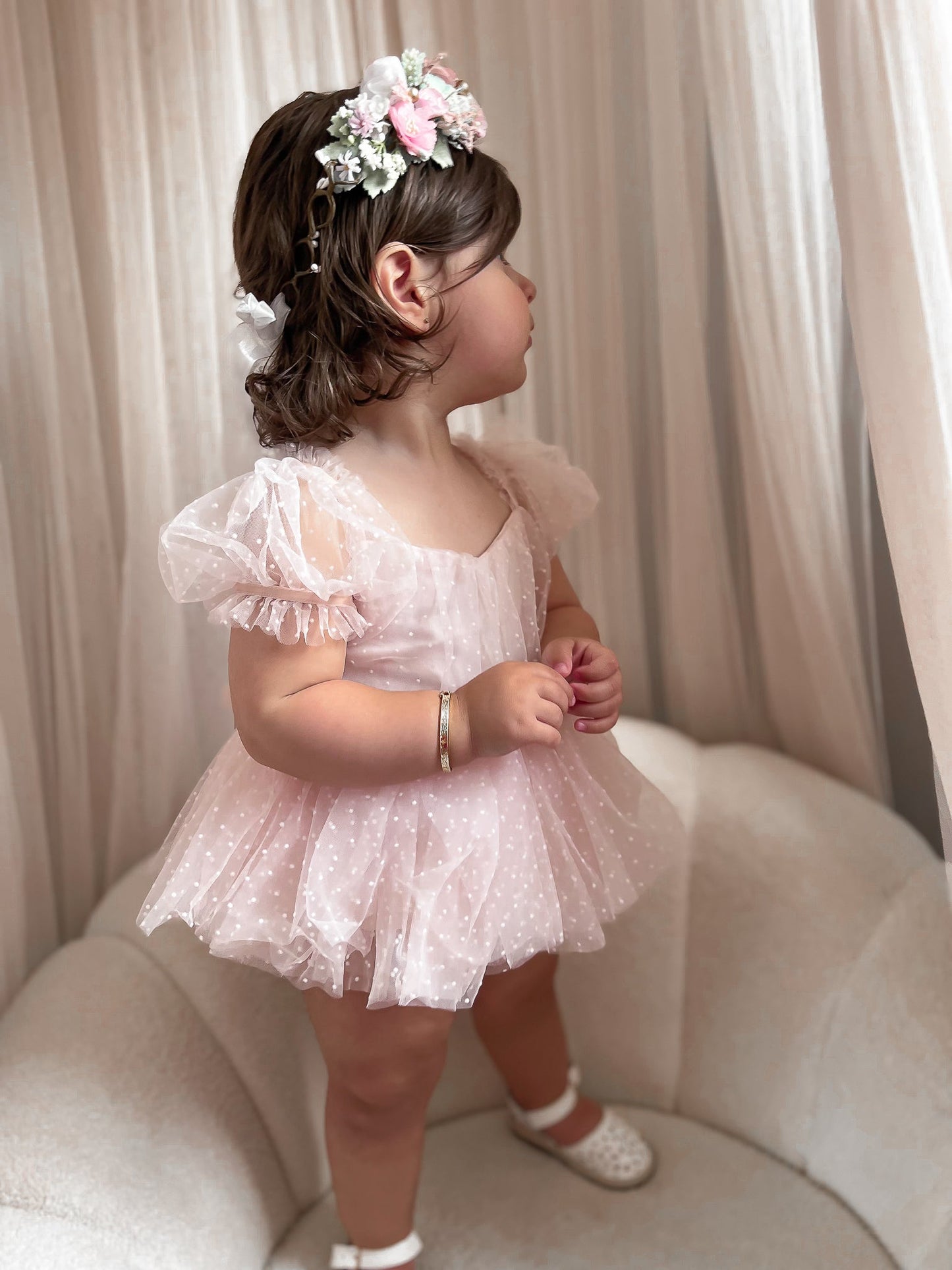 Tinkerbell Romper Pastel Pink Baby Girl Tulle Party Romper