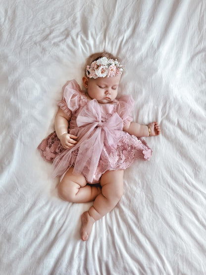 Butterfly Kisses Dusty Rose Pink Embroidered Baby Girl Party Romper