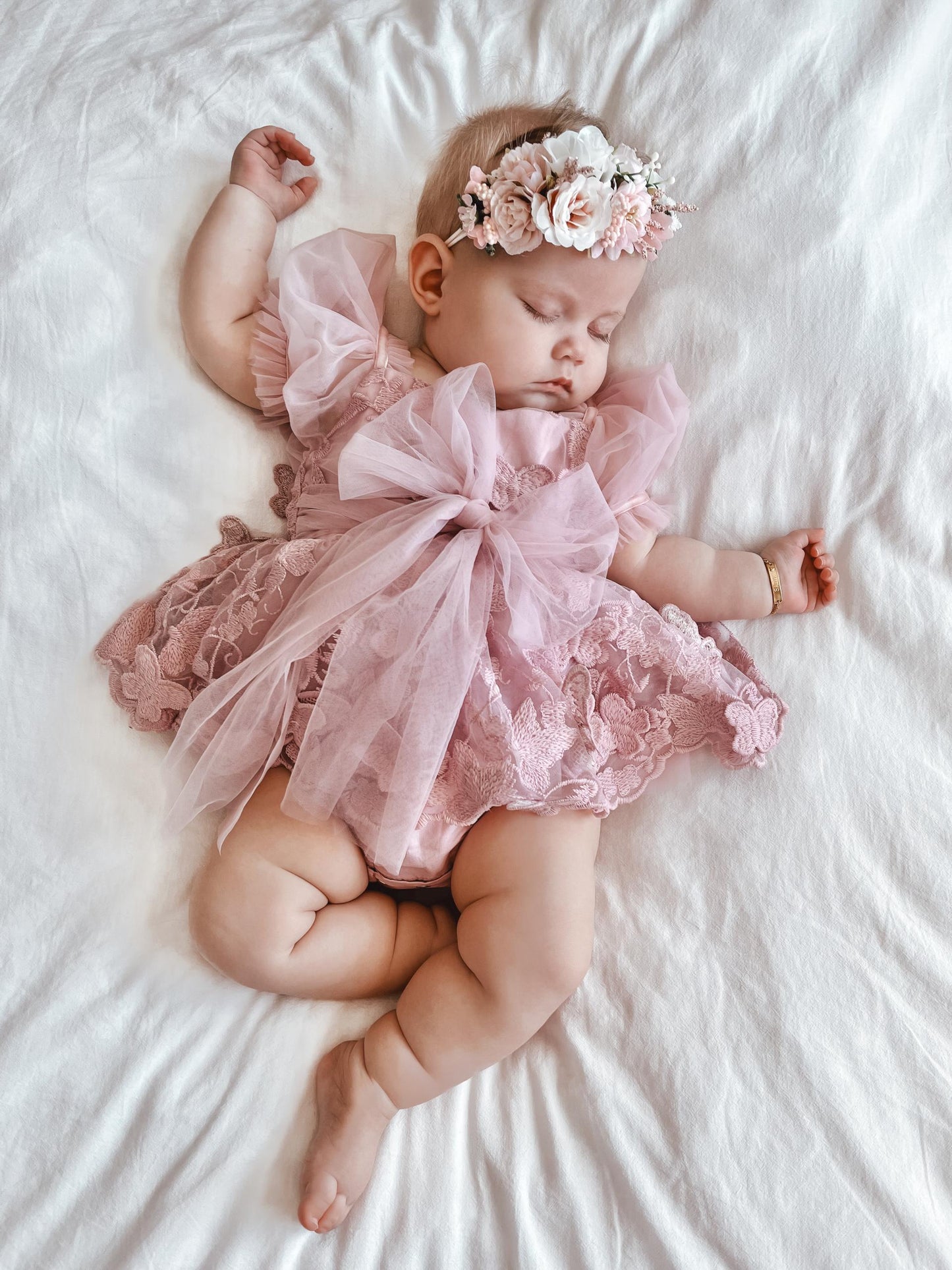 Butterfly Kisses Dusty Rose Pink Embroidered Baby Girl Party Romper