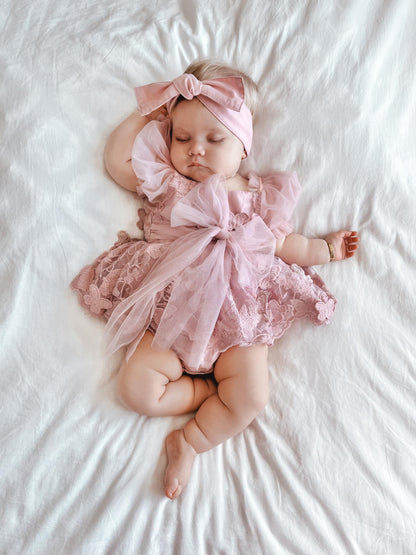 Butterfly Kisses Dusty Rose Pink Embroidered Baby Girl Party Romper