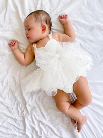 White Wildflower Baby Girl Tulle Party Romper