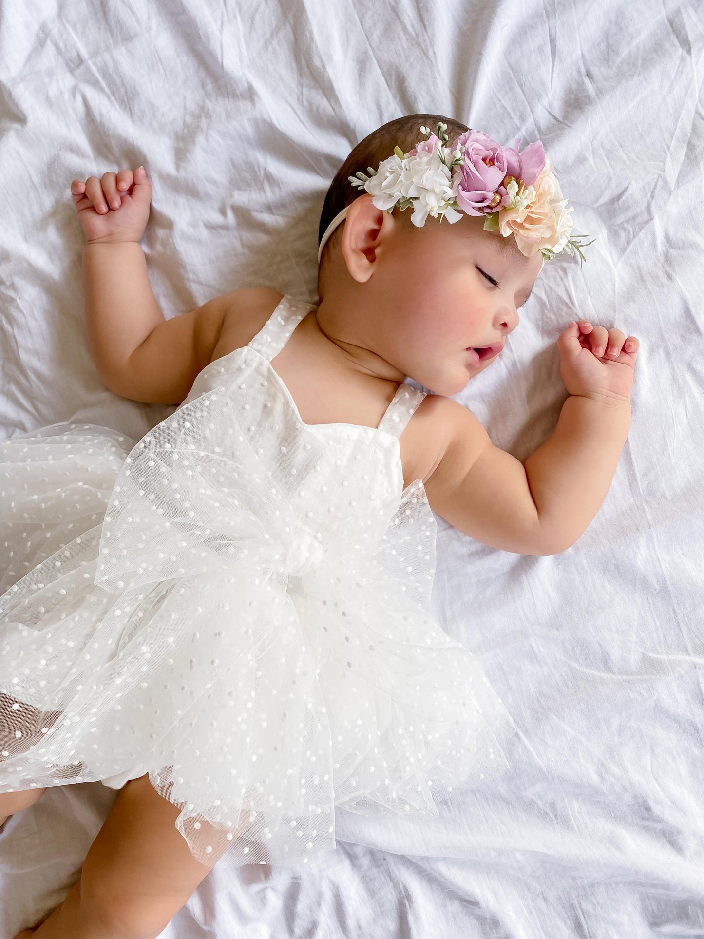 White Wildflower Baby Girl Tulle Party Romper