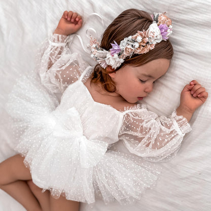 Swiss Dot Bloom White Baby Girl Tulle Romper