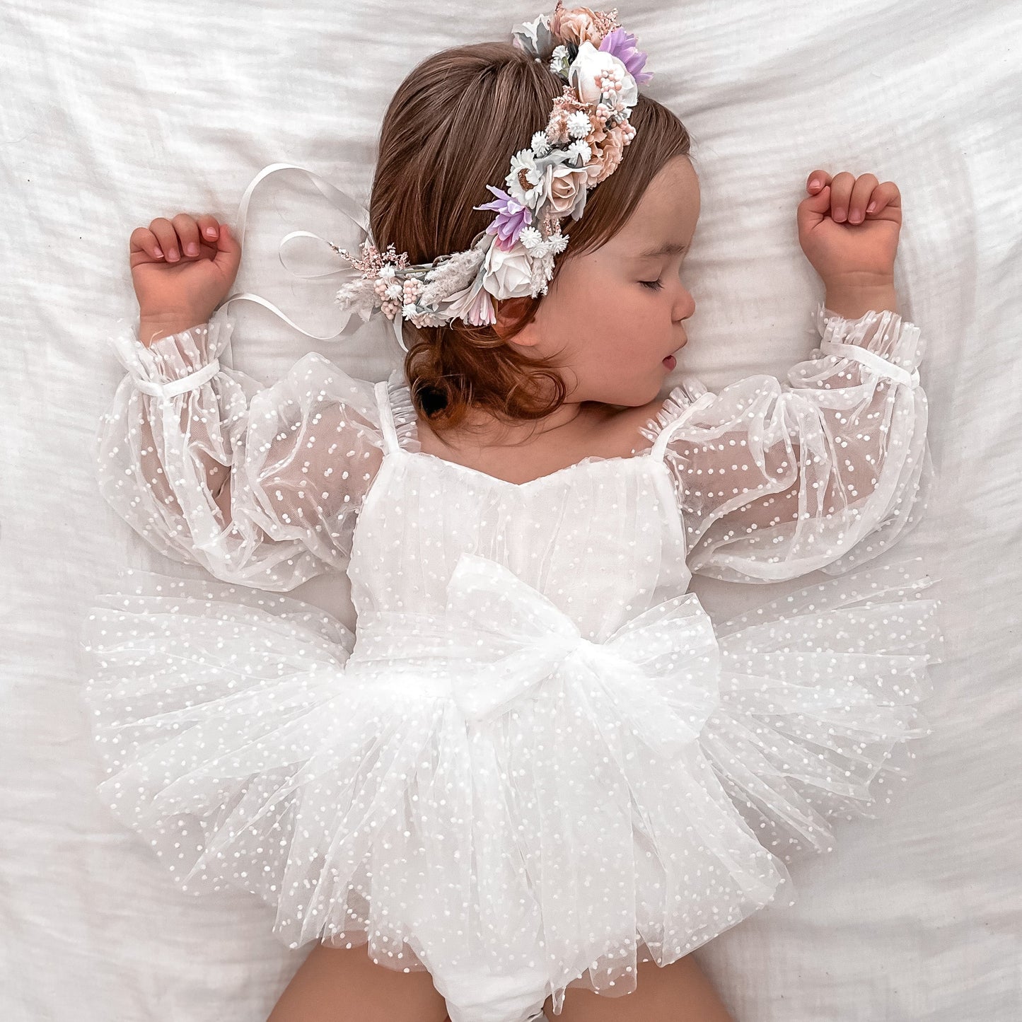 Swiss Dot Bloom White Baby Girl Tulle Romper