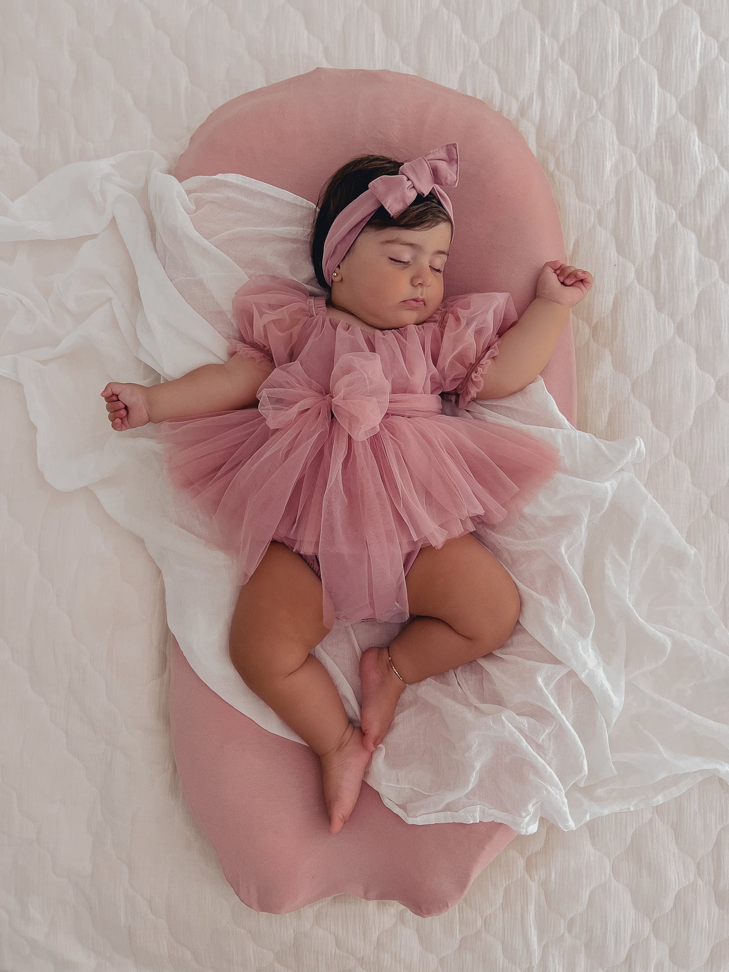 Dusty Rose Flower Fairy Baby Girl Pink Tulle Romper