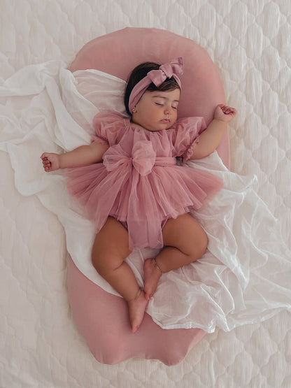 Dusty Rose Flower Fairy Baby Girl Pink Tulle Romper