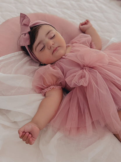 Dusty Rose Flower Fairy Baby Girl Pink Tulle Romper