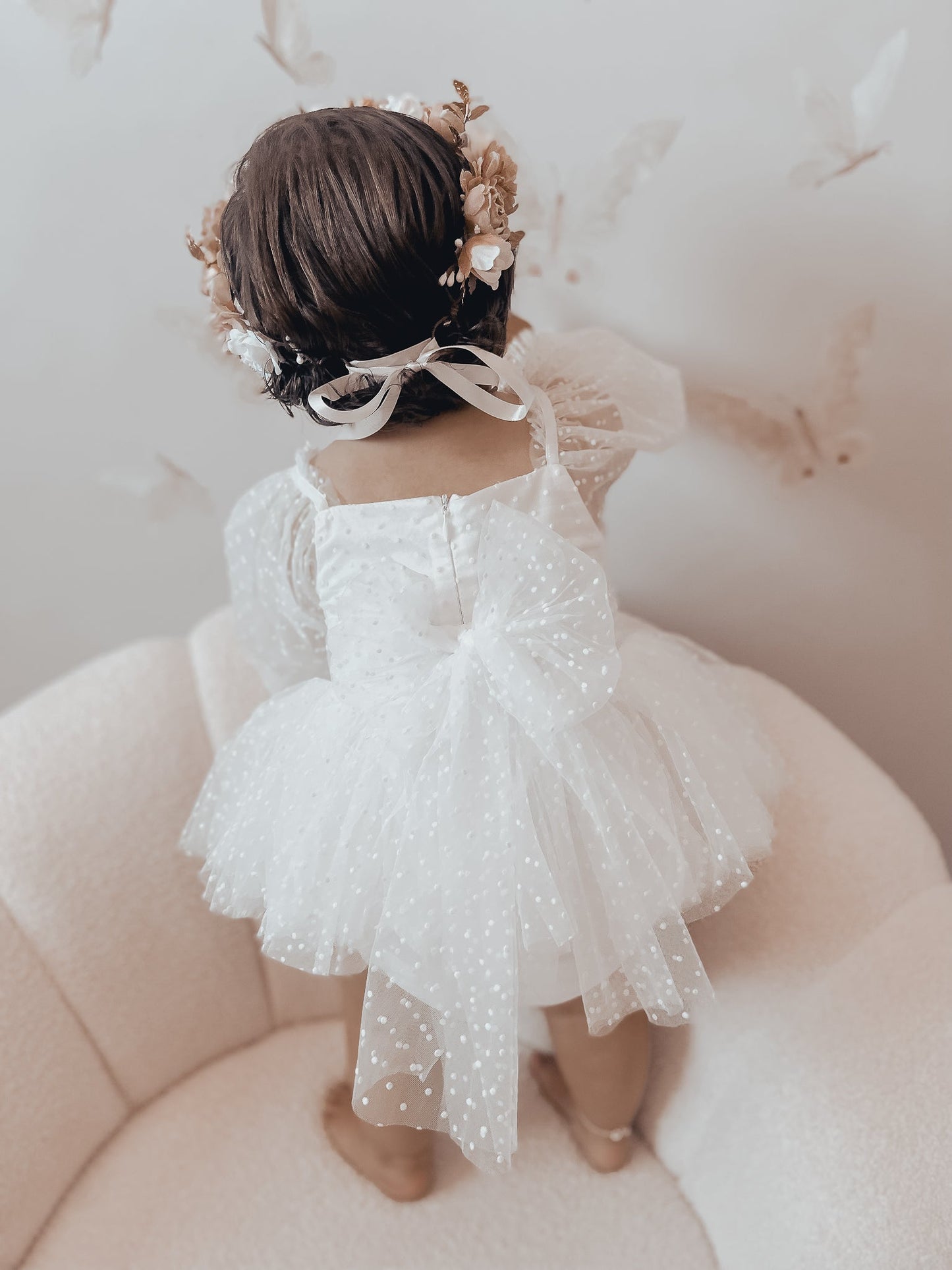 Swiss Dot Bloom White Baby Girl Tulle Romper