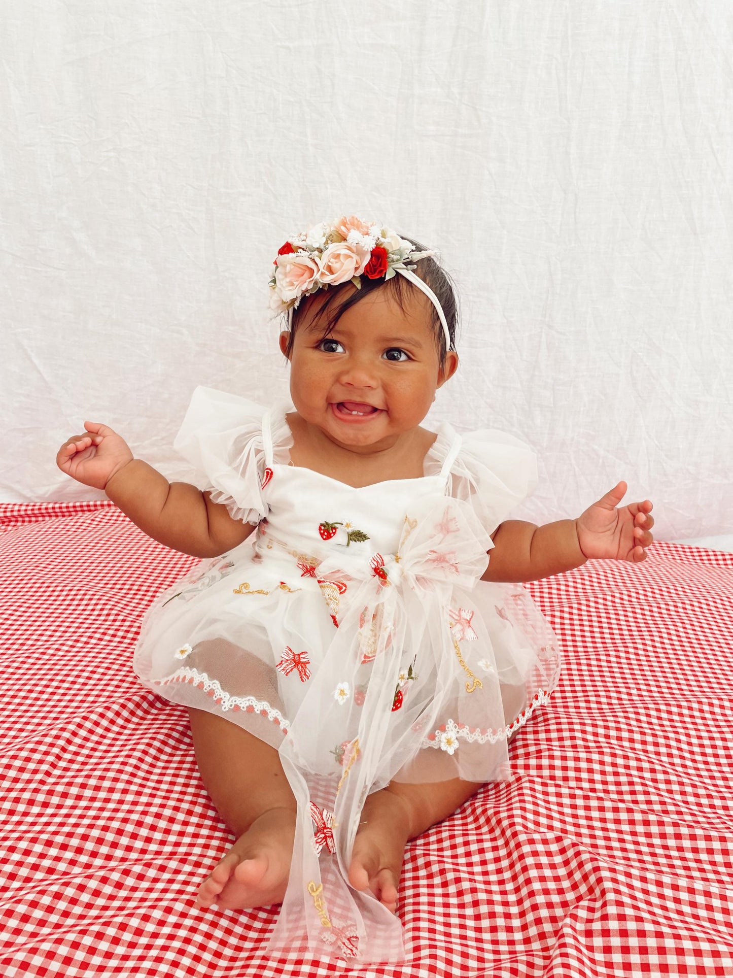 Strawberry Fields White Baby Girl Tulle Party Romper