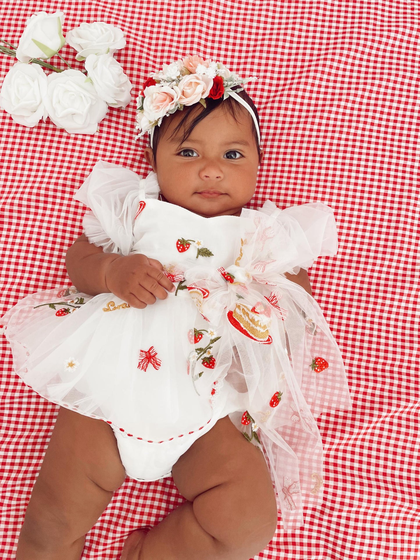 Strawberry Fields White Baby Girl Tulle Party Romper