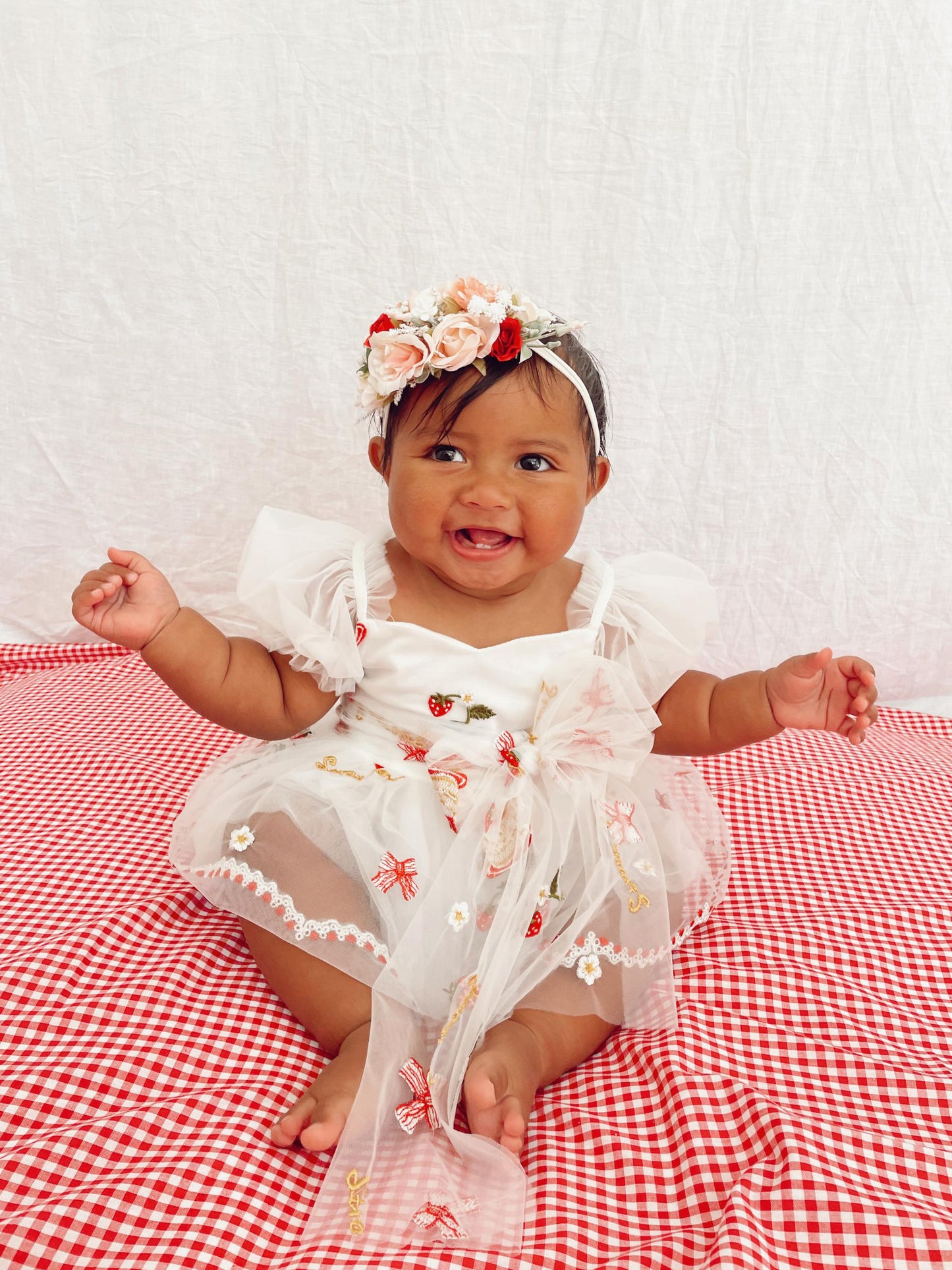 Strawberry Fields White Baby Girl Tulle Party Romper