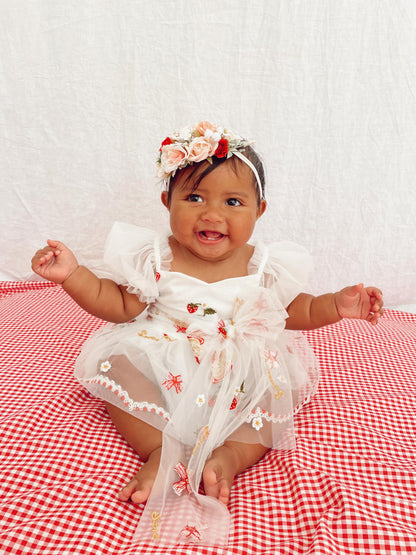 Strawberry Fields White Baby Girl Tulle Party Romper