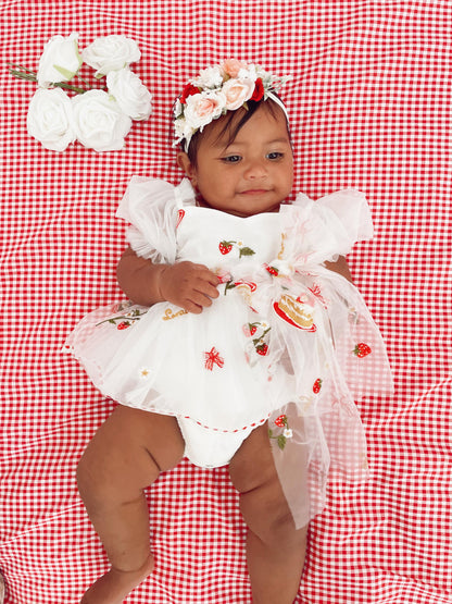 Strawberry Fields White Baby Girl Tulle Party Romper