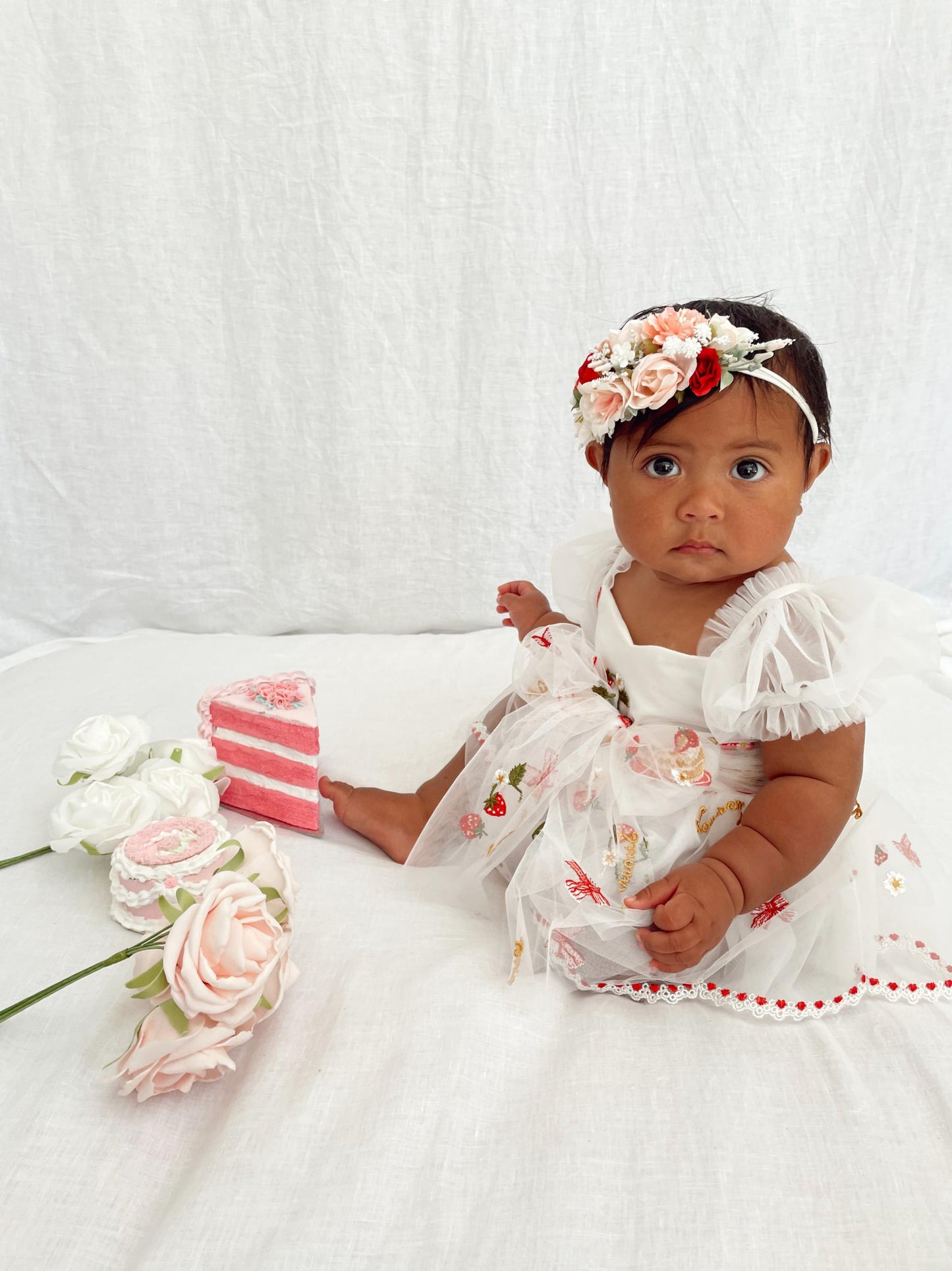 Strawberry Fields White Baby Girl Tulle Party Romper