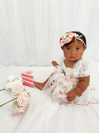 Strawberry Fields White Baby Girl Tulle Party Romper