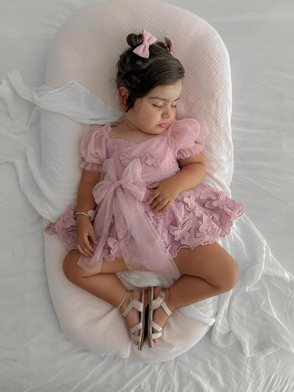 Butterfly Kisses Dusty Rose Pink Embroidered Baby Girl Party Romper