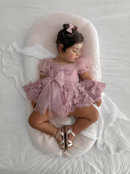Butterfly Kisses Dusty Rose Pink Embroidered Baby Girl Party Romper