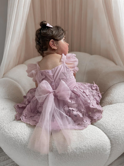 Butterfly Kisses Dusty Rose Pink Embroidered Baby Girl Party Romper