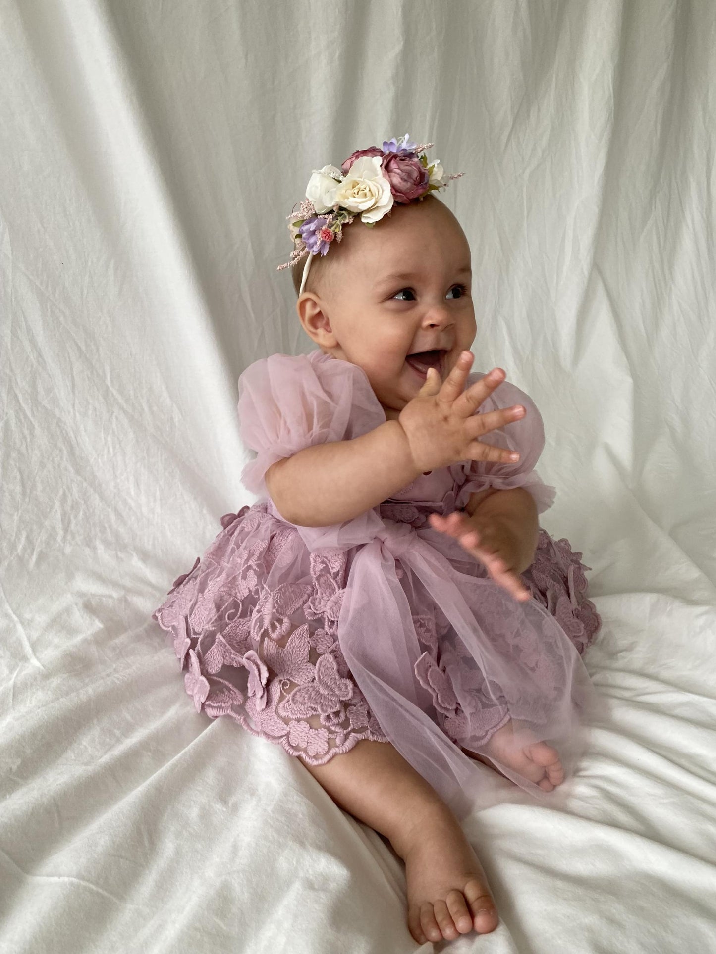 Butterfly Kisses Dusty Rose Pink Embroidered Baby Girl Party Romper