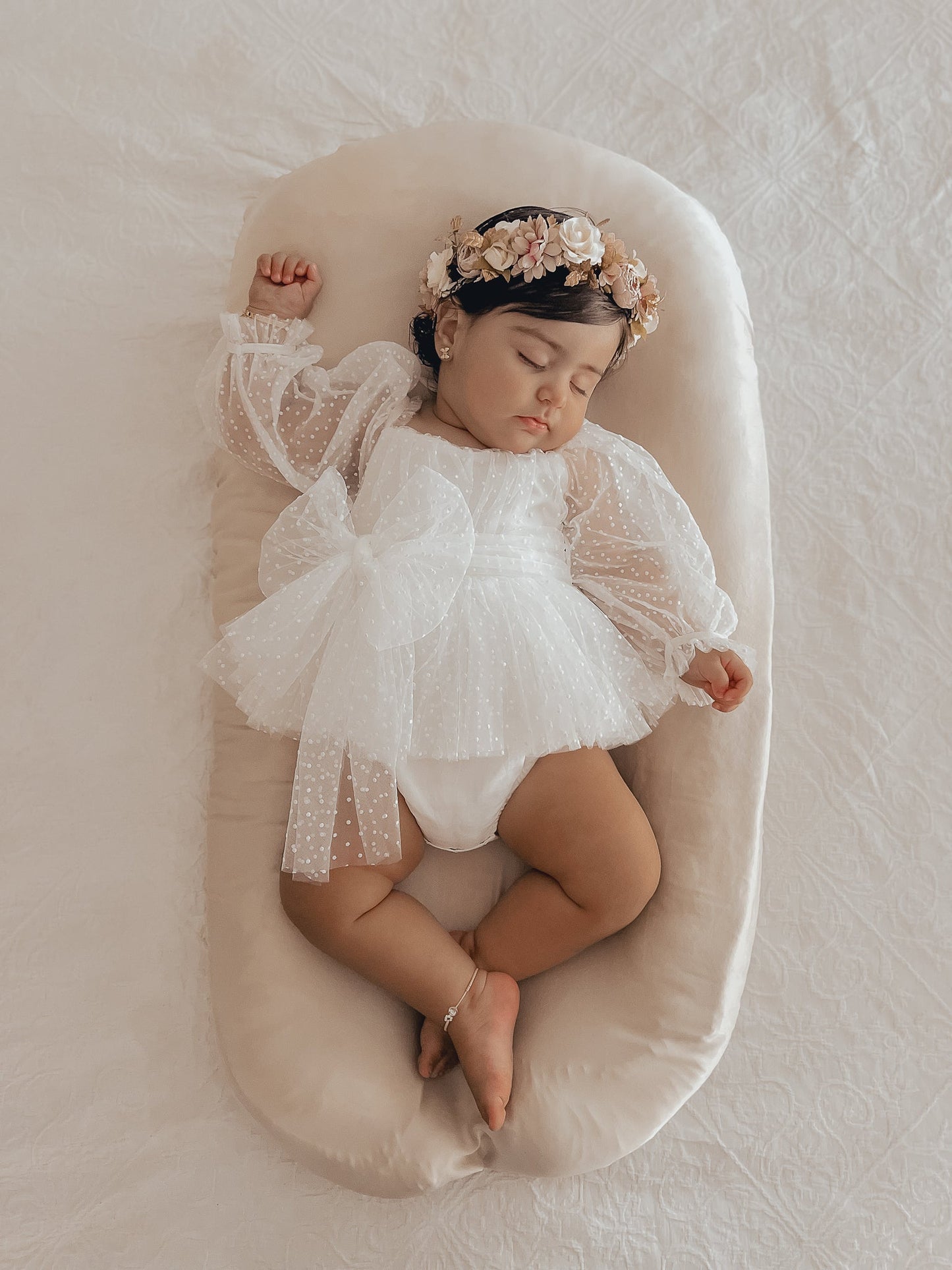 Swiss Dot Bloom White Baby Girl Tulle Romper