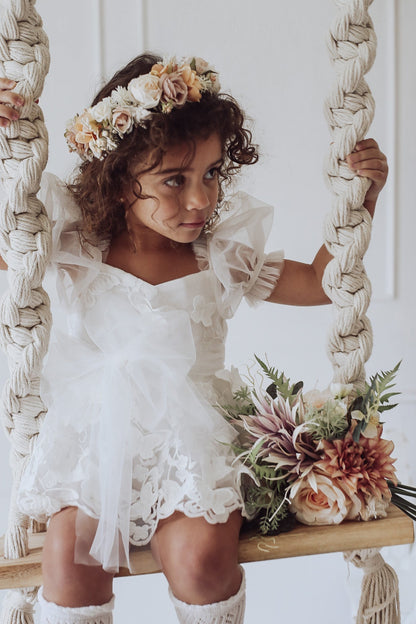 White Butterfly Kisses Baby Girls Embroidered Tulle Romper