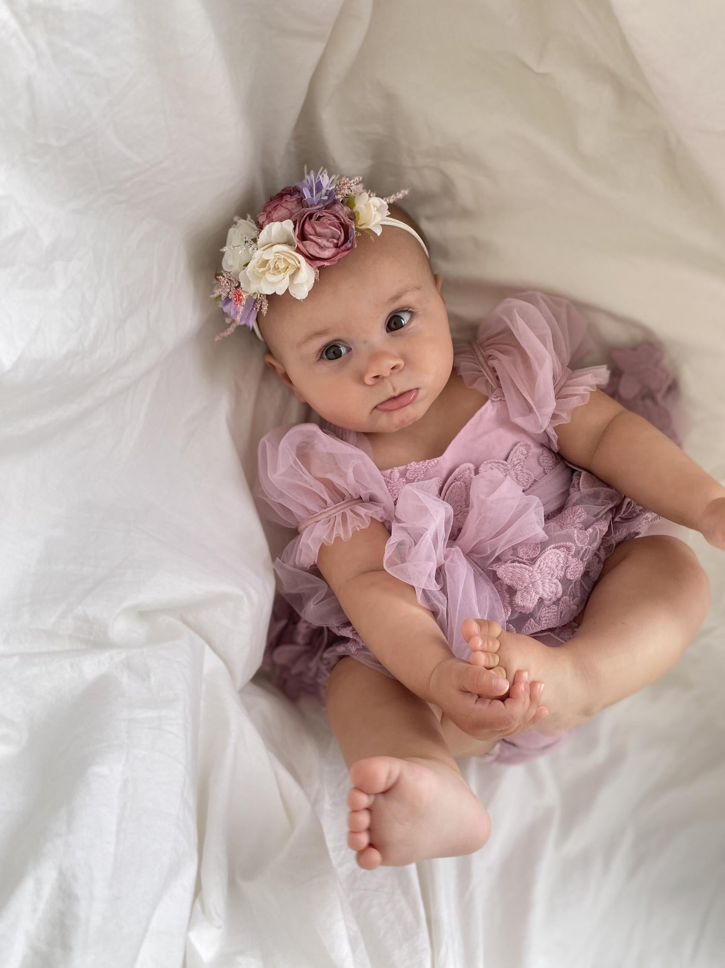 Butterfly Kisses Dusty Rose Pink Embroidered Baby Girl Party Romper