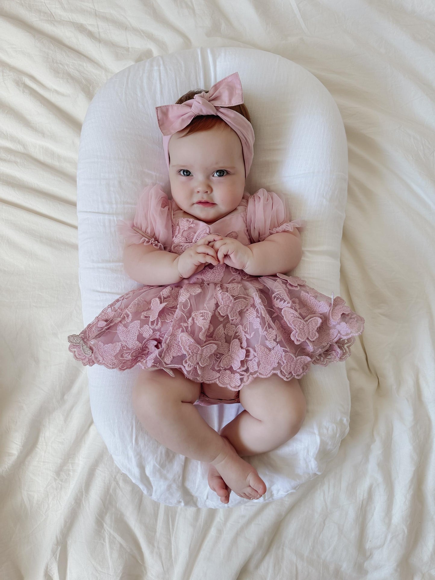 Butterfly Kisses Dusty Rose Pink Embroidered Baby Girl Party Romper