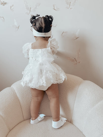 White Butterfly Kisses Baby Girls Embroidered Tulle Romper