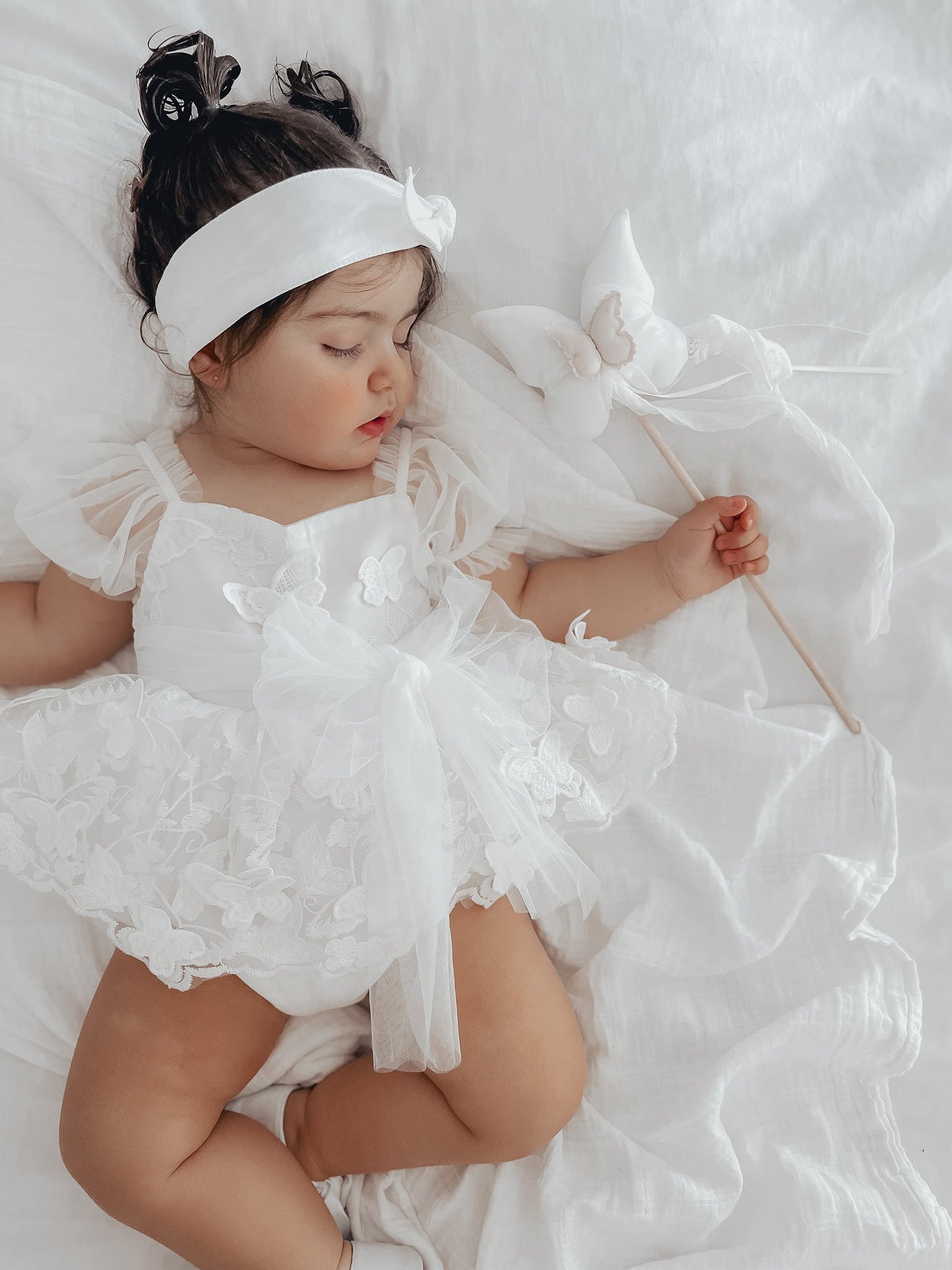 White Butterfly Kisses Baby Girls Embroidered Tulle Romper