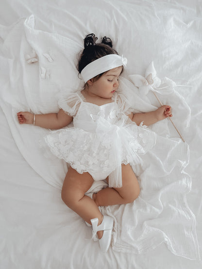 White Butterfly Kisses Baby Girls Embroidered Tulle Romper