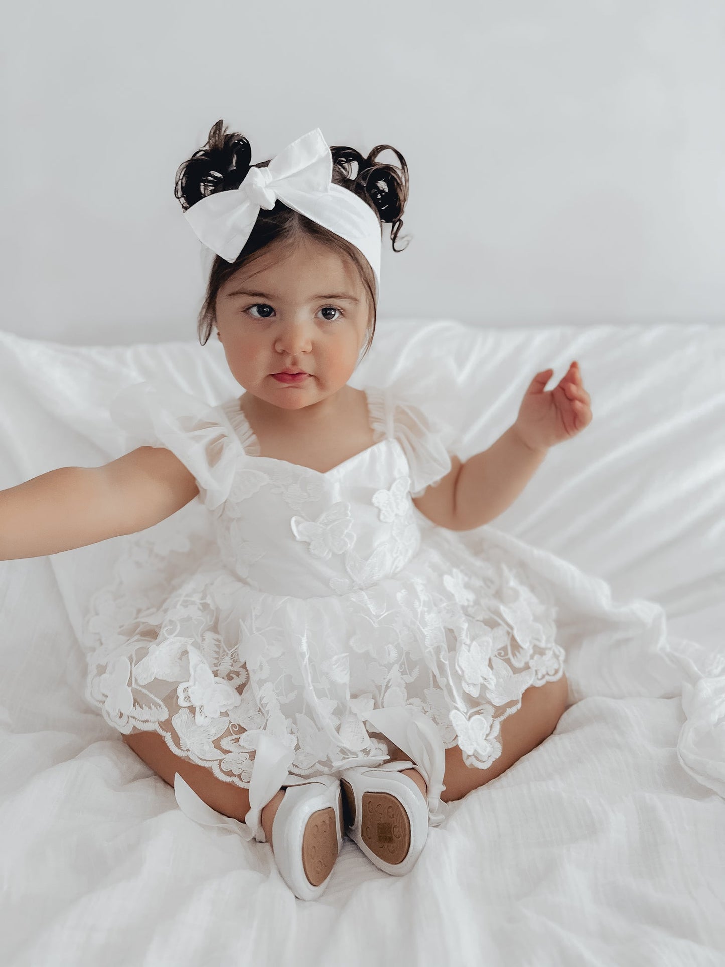 White Butterfly Kisses Baby Girls Embroidered Tulle Romper