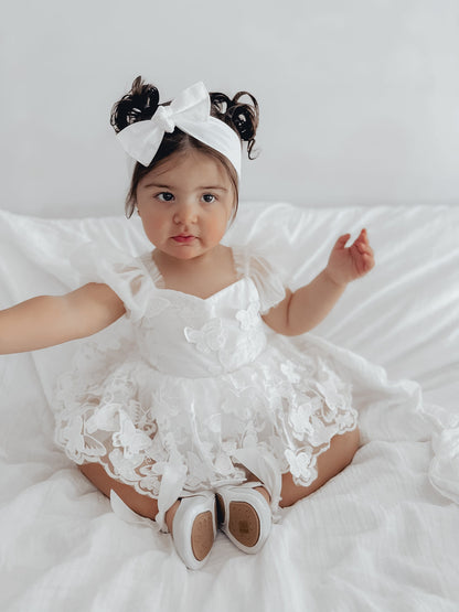 White Butterfly Kisses Baby Girls Embroidered Tulle Romper