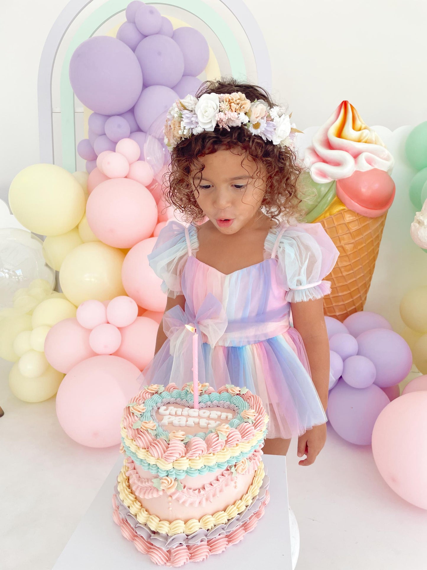 Unicorn Party Baby Girl Rainbow Tulle Romper