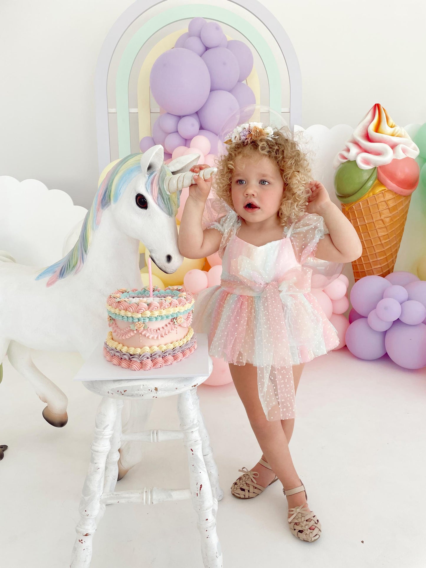 Rainbow Fairy Floss Baby Girl Tulle Party Romper