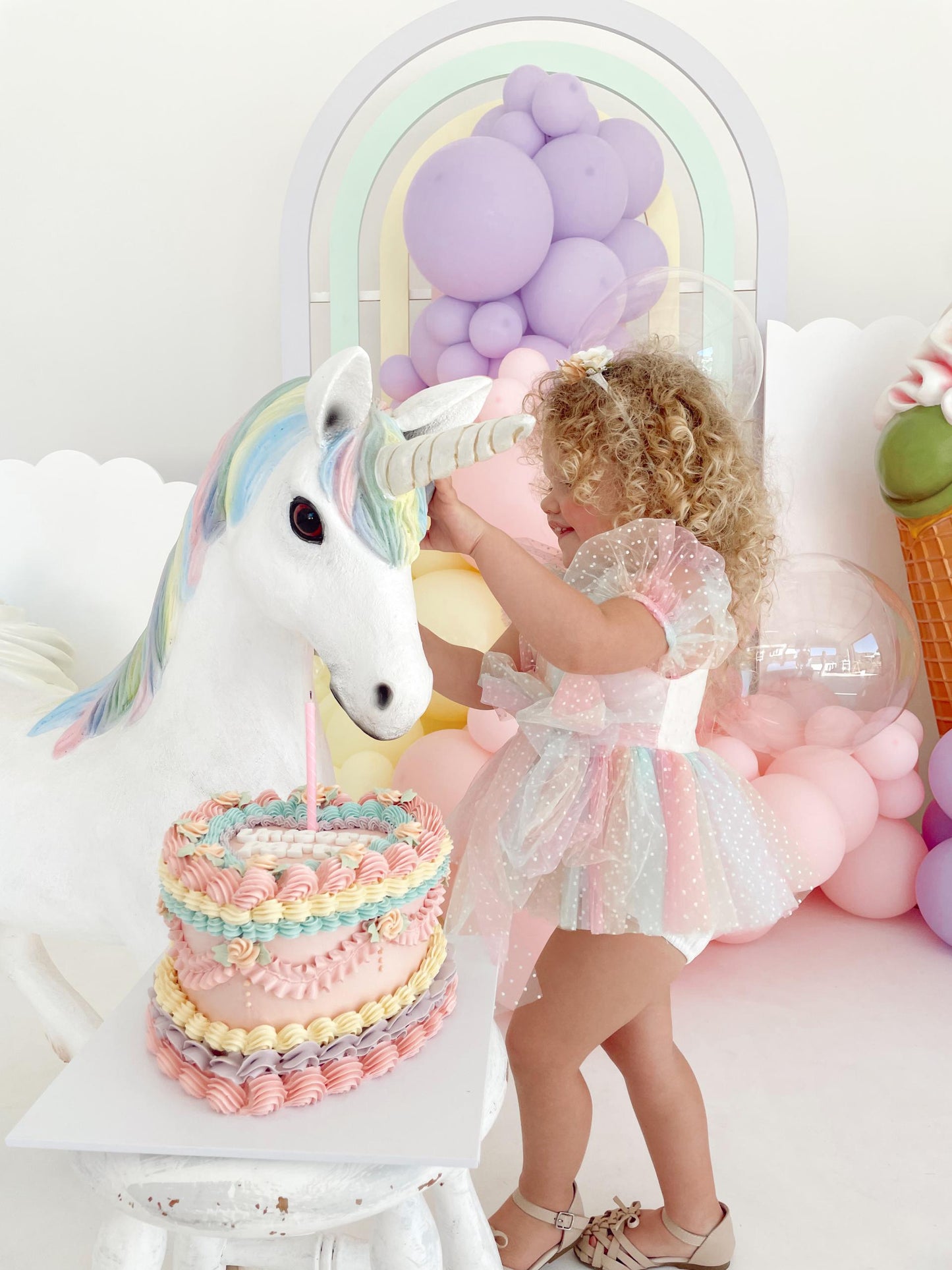 Rainbow Fairy Floss Baby Girl Tulle Party Romper