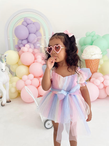 Unicorn Party Baby Girl Rainbow Tulle Romper