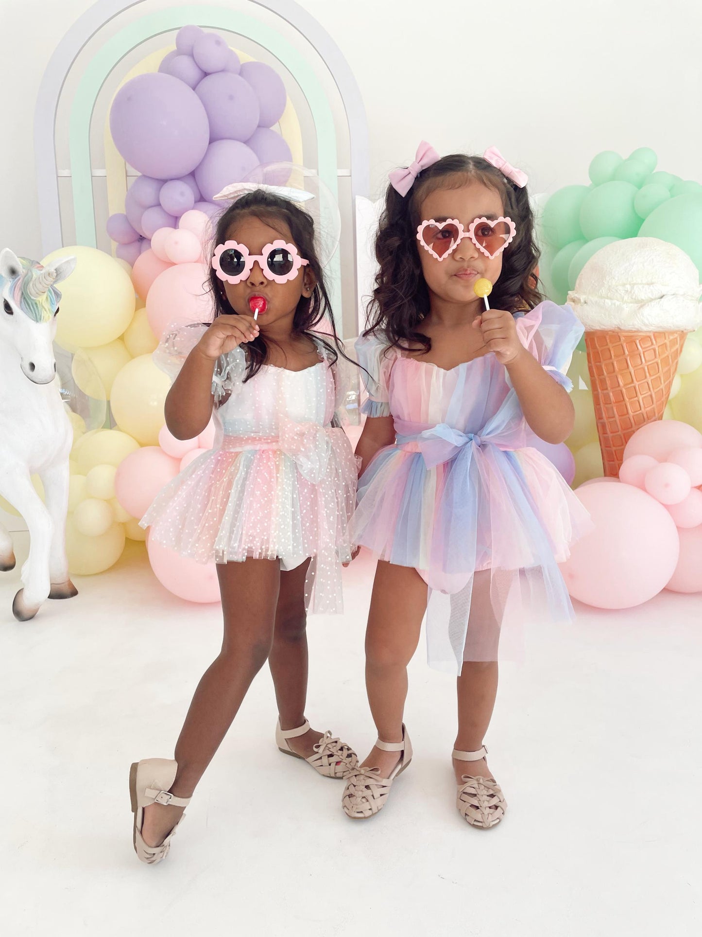 Unicorn Party Baby Girl Rainbow Tulle Romper