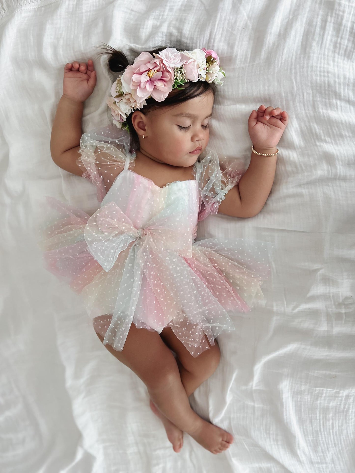 Rainbow Fairy Floss Baby Girl Tulle Party Romper