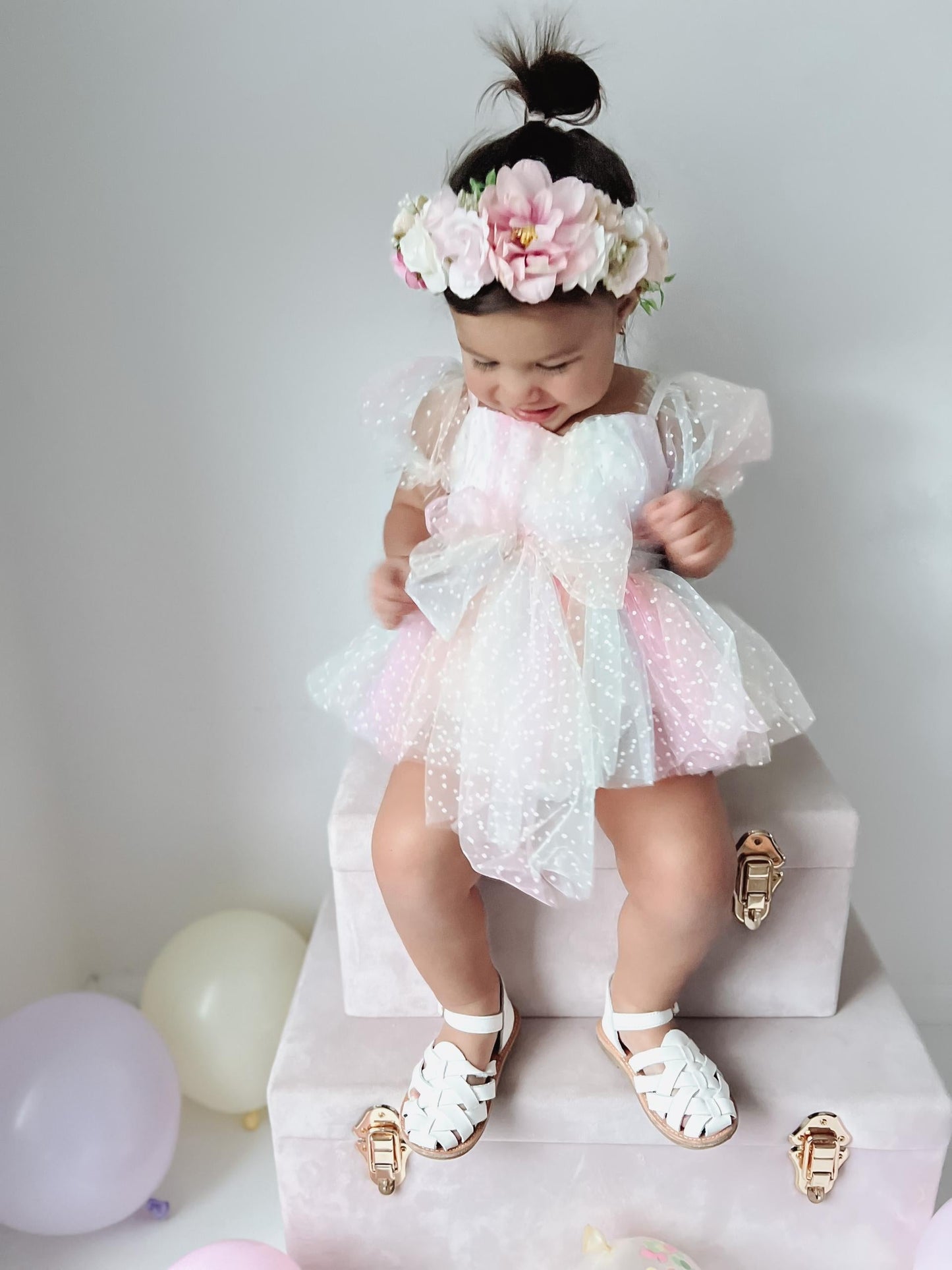 Rainbow Fairy Floss Baby Girl Tulle Party Romper
